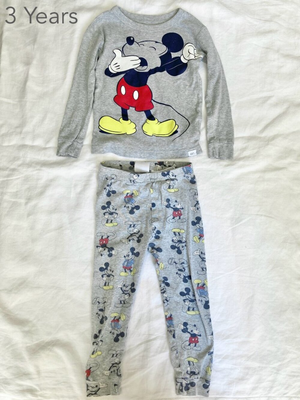 🪴5/$30 GAP 3 Years Toddler Grey Disney Mickey Mouse Long Sleeve Pajamas Set